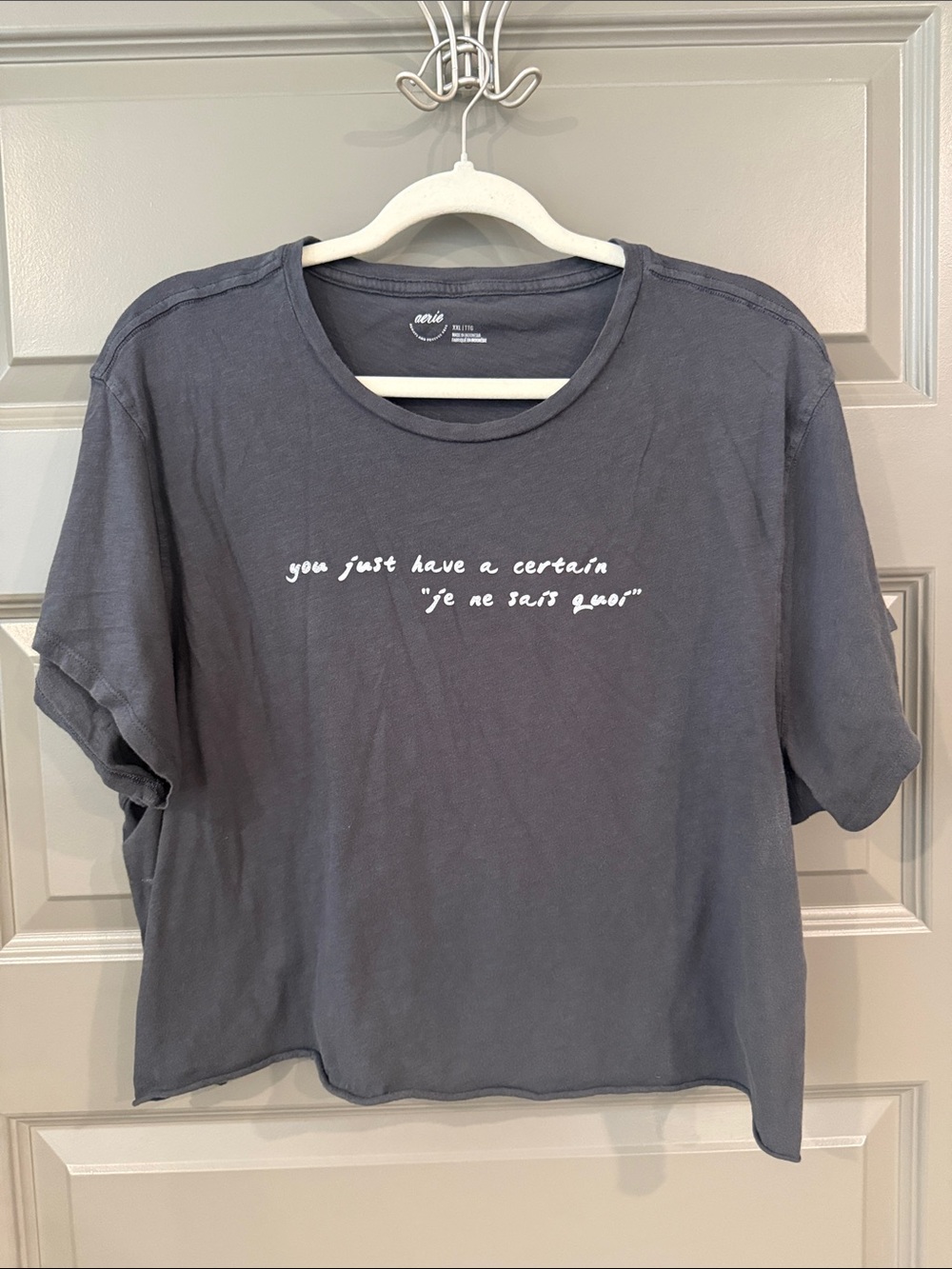aerie Charcoal Gray Graphic Tee with White Logo